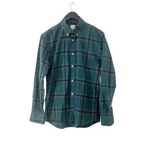 Brooks Brothers Green Plaid Cotton Sports Shirt Button Down Shirt